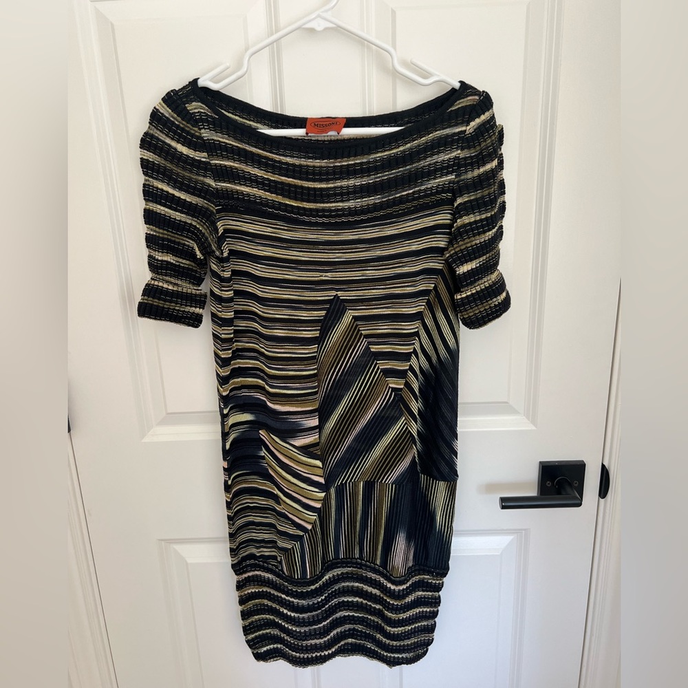 2000S MISSONI Rayon Boatneck Pieced Sweater Dress
